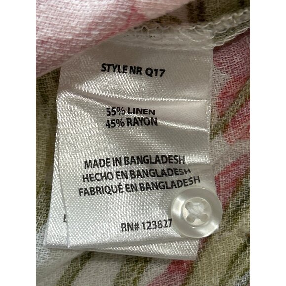 Larry Levine Women's Linen Blend Button Down Floral Front Tie Blouse Small - Picture 5 of 9